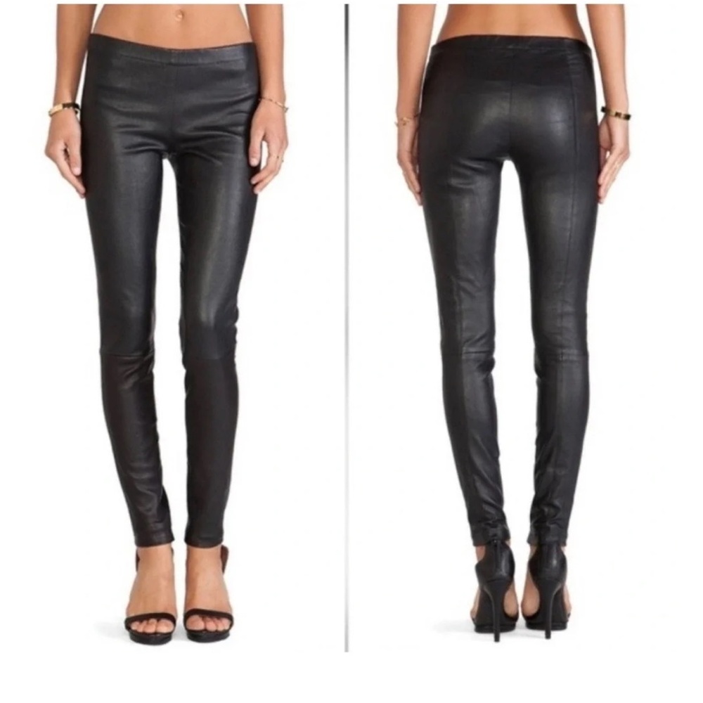 Lamarque Barbara Seamed Faux Leather Leggings in Black